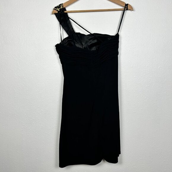 Calvin Klein Vintage 90's Y2K black one shoulder ruched babydoll mini dress Sz:6 - Picture 7 of 15